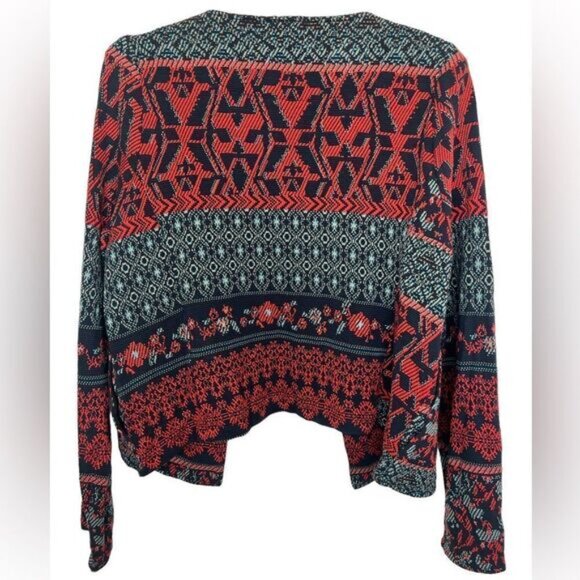 Anthropologie Dolan Red/Blue Multi Abstract Southwestern Knit Open Jacket Large - Picture 3 of 12